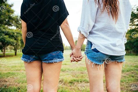 Lgbt Lesbian Women Couple Moments Happiness Lesbian Women Couple Together Outdoors Concept