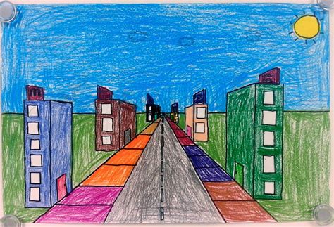 Follow the guides to draw a road. One-Point Perspective City Streets (5th) | Perspective art ...