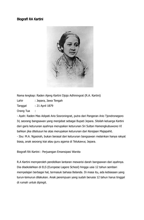 Biografi Ra Kartini Biografi Ra Kartini Nama Lengkap Raden Ajeng