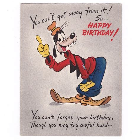 Disney Vintage Greeting Card Goofy Happy Birthday Circa 1940 Hallmark