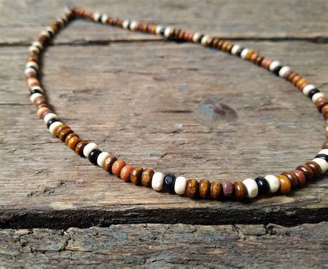 Wooden Necklace For Men Wood Bead Necklace Man Necklace Etsy