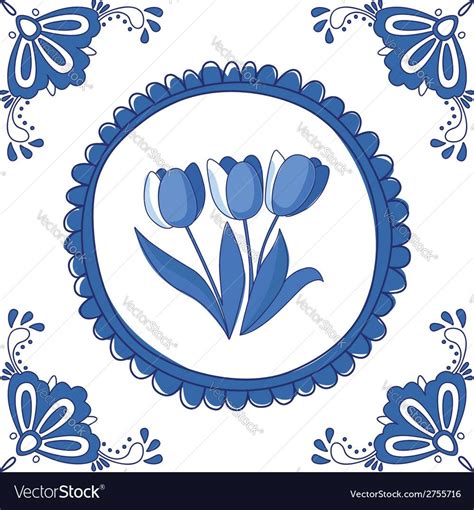 Vector Image Of Delft Blue Tulips Vector Image Includes White Tile