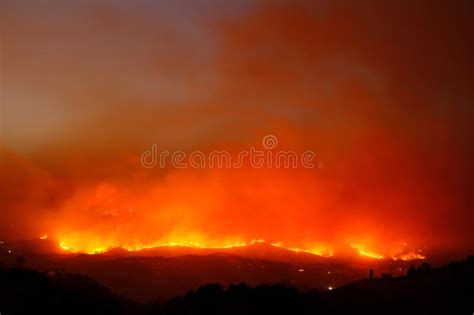Large Forest Wildfire At Night Editorial Stock Photo Image Of
