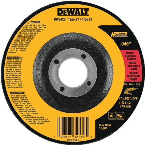 Dewalt Dw8424 Hp 4 12 Type 27 Metal Cut Off Wheel 120 Thickness