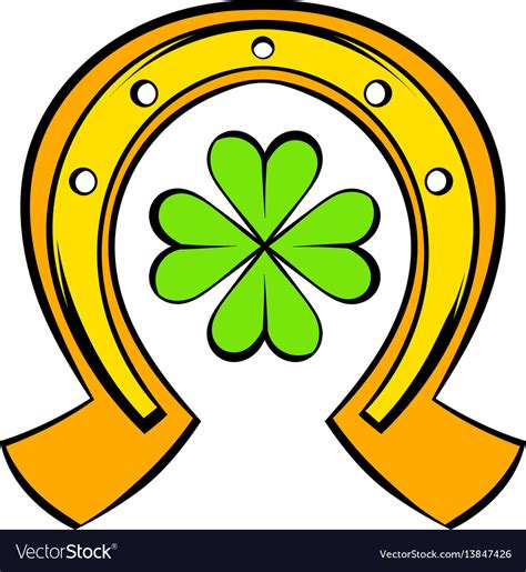 Horseshoe And Four Leaf Clover Icon Icon Cartoon Vector Image