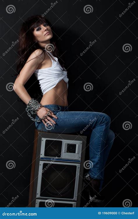 Woman Sitting On Speaker Stock Photo Image Of Desire
