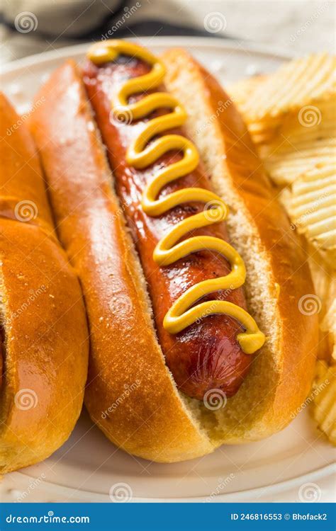 Homemade American Hot Dog With Mustard Stock Image Image Of American