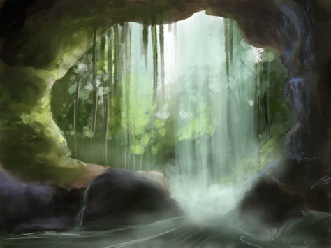 Cave Entrance Behind The Waterfall By Yufika On Deviantart