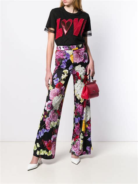 dolce and gabbana silk floral print wide leg trousers in purple lyst