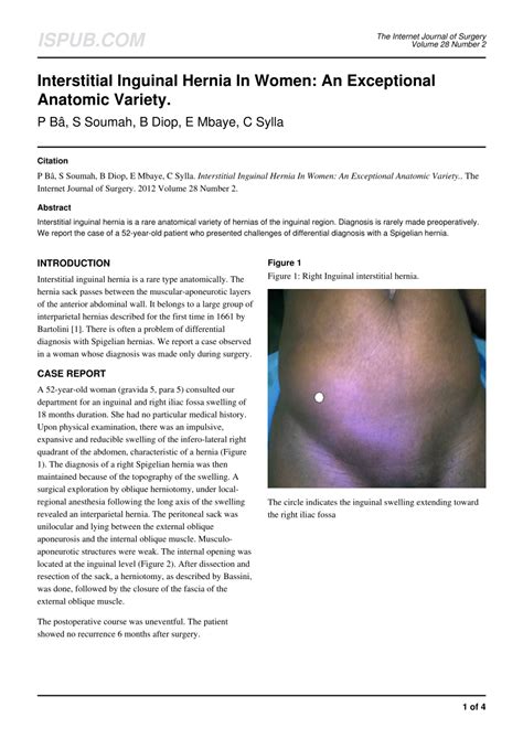Pdf Interstitial Inguinal Hernia In Women An Exceptional Anatomic