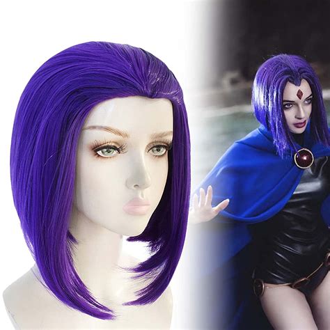 Superhero Raven Cosplay Wig Deluxe Purple Wig Halloween Uniform Cosplay Prop For