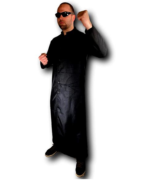Mens Cybe Man Costume Neo Black Trench Coat Robe Glasses Matrix Fancy Dress Ebay