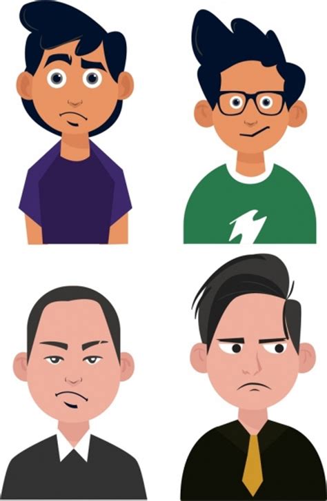 Male Avatar Icons Boys Men Portrait Colored Cartoon Vectors Graphic Art
