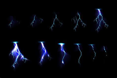 Free Vector Sprite Sheet With Lightnings Thunderbolt Strikes Set For