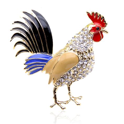 Lucky Zodiac Animal Rooster Brooch Pin For Women Rhinestone Enamel