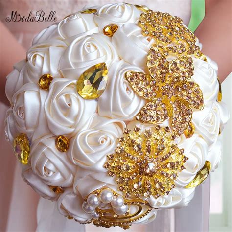 Modabelle Luxury Crystal Wedding Bouquets For Brides Ivory Silk Roses