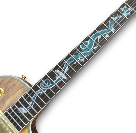 Custom Abalone Dragon Inlay Natural Wood Lp Style Electric Guitar