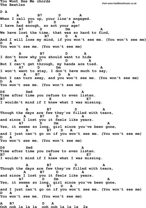 Song Lyrics With Guitar Chords For You Won T See Me