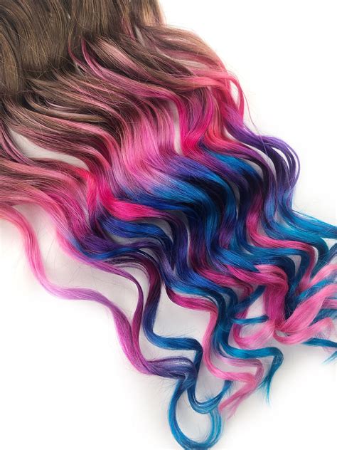 Ombre Dip Dyed Hair Clip In Hair Extensions Tie Dye Tips Etsy