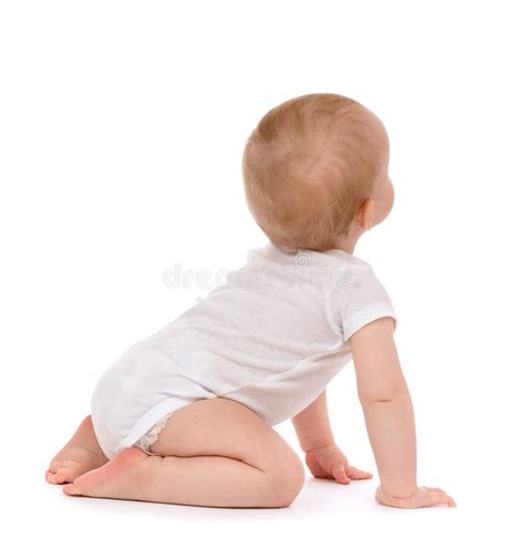 Child Baby Toddler Sitting Facing Backwards Back Rear View Stock Photo