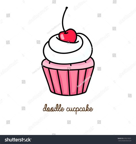 Cupcake Cherry Hand Drawn Doodle Vintage Stock Vector Royalty Free