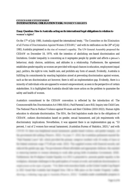 Women right | Legal Studies - Year 11 SACE | Thinkswap