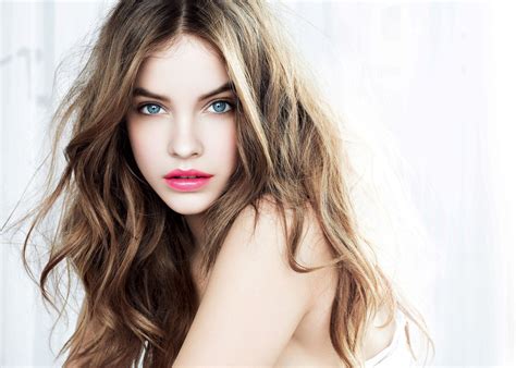 model brunette celebrity barbara palvin women looking at viewer blue eyes long hair