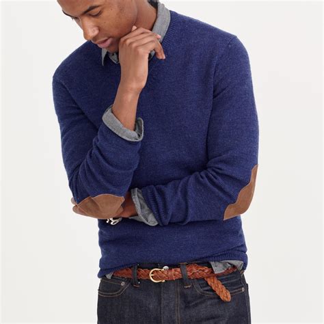 Lyst Jcrew Tall Rustic Merino V Neck Elbow Patch Sweater In Blue For Men