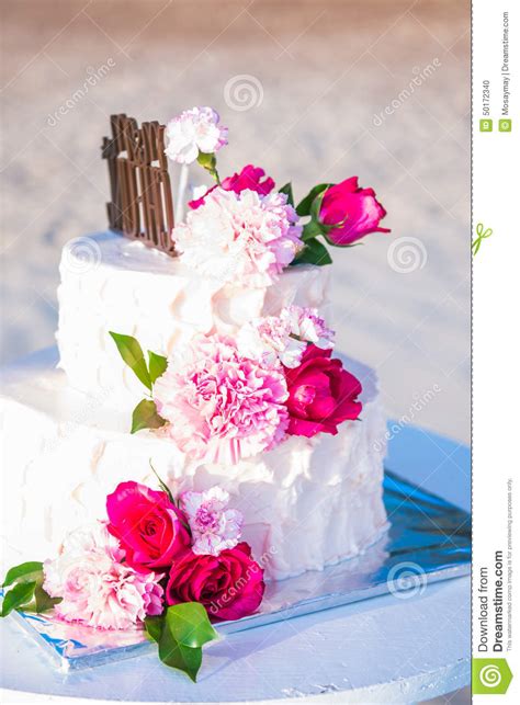Beautiful Wedding Cake With Flower Stock Photo Image