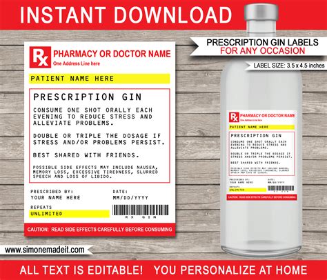 What is a word template? Printable Prescription Gin Labels template | Liquid Chill ...