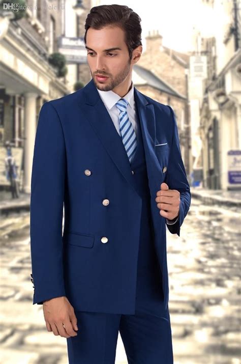 2016 Wholesale New Arrival Double Breasted Royal Blue Groom Tuxedos