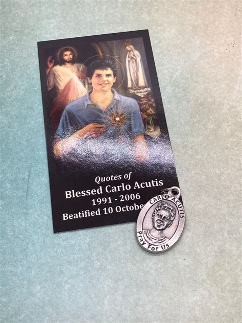 Blessed Carlo Acutis silver oxide holy medal prayer card or Etsy España