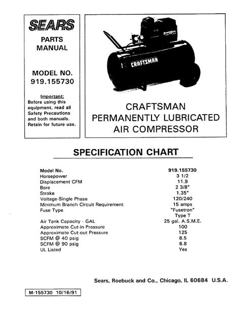 Craftsman Air Compressor Parts Manual