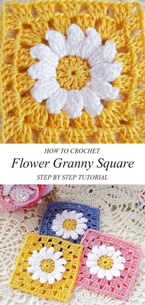 Crochet Daisy Flower Granny Square | Granny square crochet pattern
