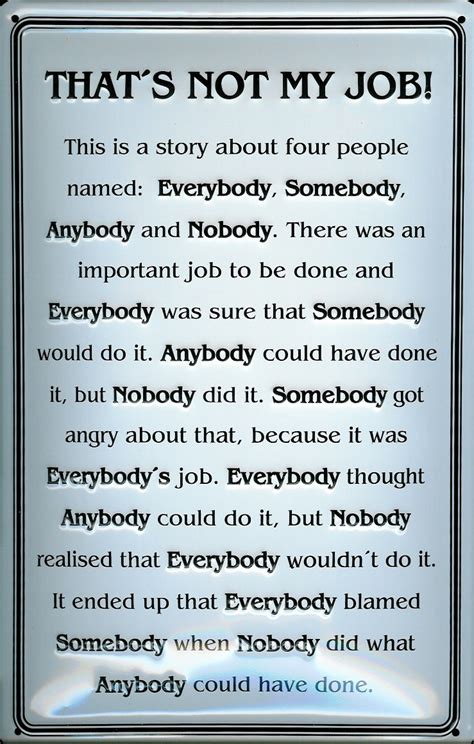 Story Of Everybody Somebody Anybody And Nobody Best Stories
