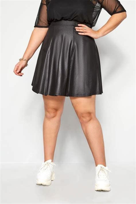 Limited Collection Black Leather Look Skater Skirt Yours Clothing