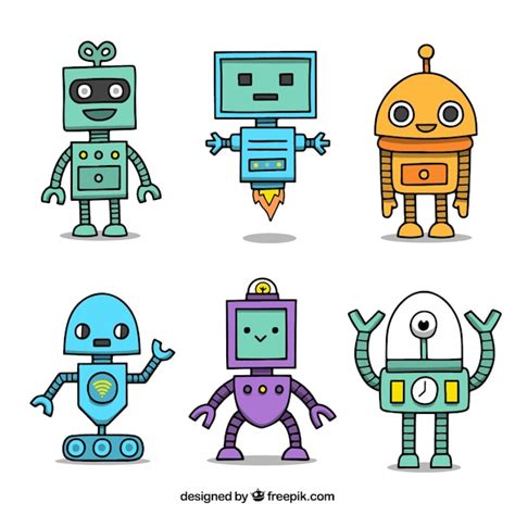Colección Personaje De Robot Dibujado A Mano Vector Gratis