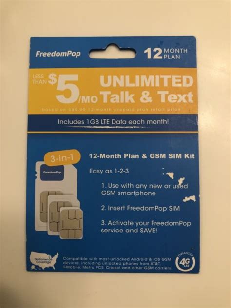 Freedompop 12 Months Prepaid Plan Sim Card With Unlimited Talktext And
