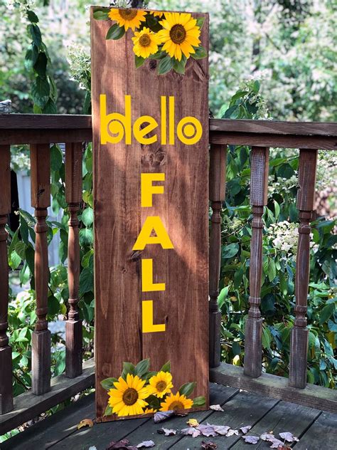 Hello Fall Porch Sign Fall Porch Decor Sunflower Porch Etsy