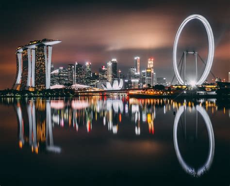 4665x3798 Singapore Skyscrapers Buildings Shore Night Wallpaper