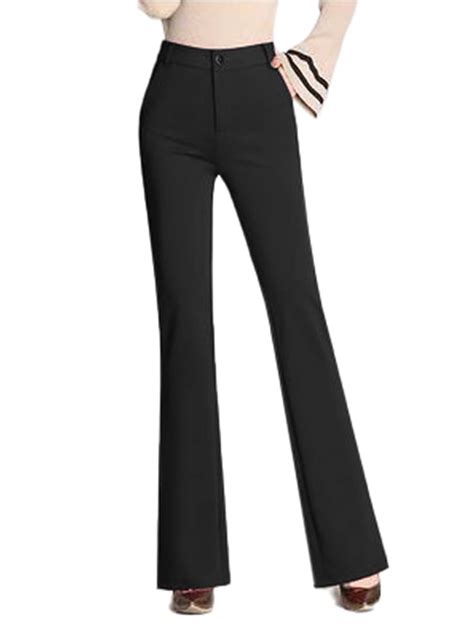 Womens Casual Bell Bottoms With Pockets Fashion Ladies Solid Color Dress Pants High Waist Office