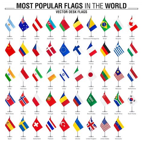 Coleção De Bandeiras De Mesa Bandeiras Mais Populares Do Mundo Vetor Premium