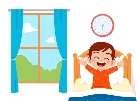 Premium Vector Happy Cute Little Kid Boy Wake Up In The Morning