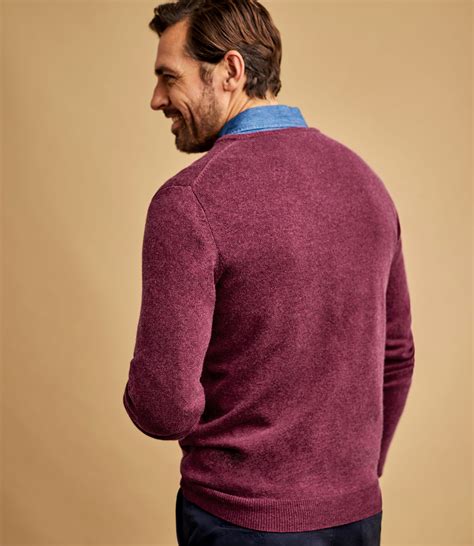 Raspberry Marl Mens Cashmere And Merino V Neck Knitted Sweater