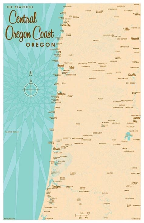 Central Oregon Coast Map Print