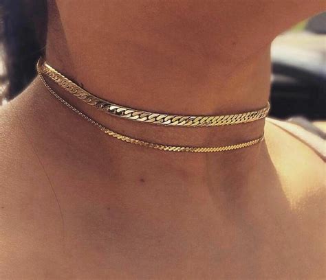 Womens Layered Gold Cuban Link Chocker Necklace Etsy