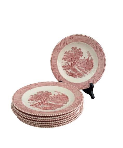 Currier Ives Pink White Lunch Plates Birthplace Of Etsy In 2021