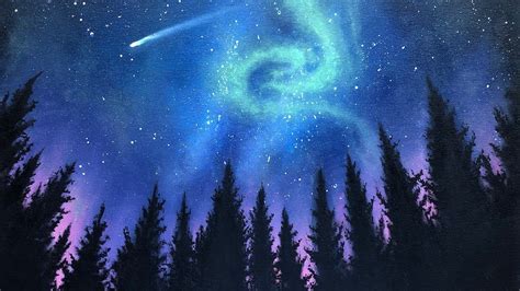 Painting A Night Sky And The Northern Lights Aurora Youtube Night