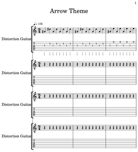 Arrow Theme Sheet Music For Distortion Guitar