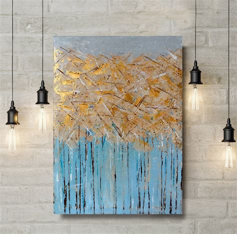 Abstract Tree Painting Gold Blue Painting Forest Painting Etsy
